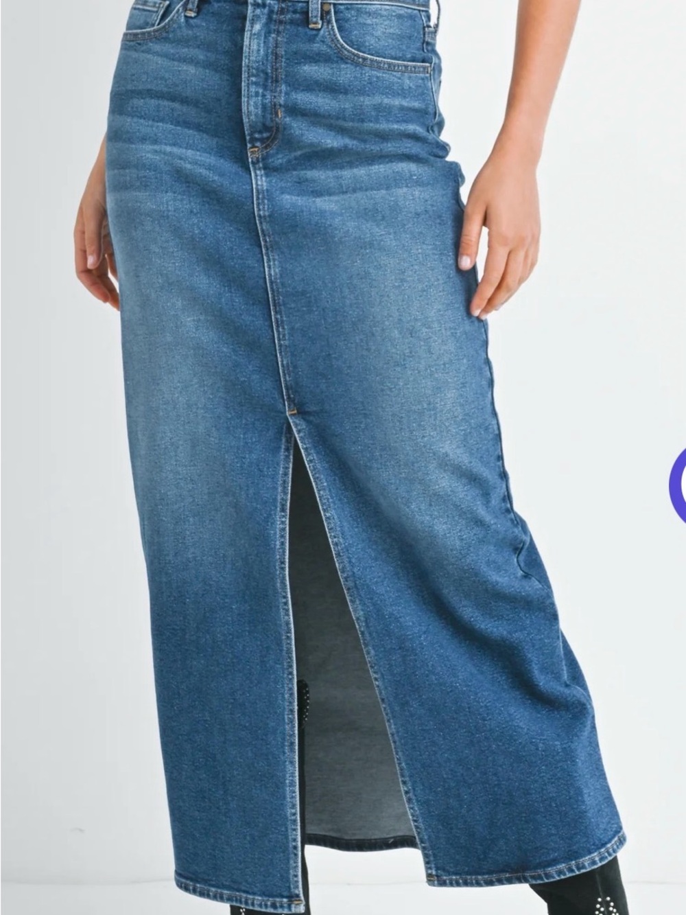 Just Black Classic Denim Midi Skirt in Medium Blue - Picture 4 of 11